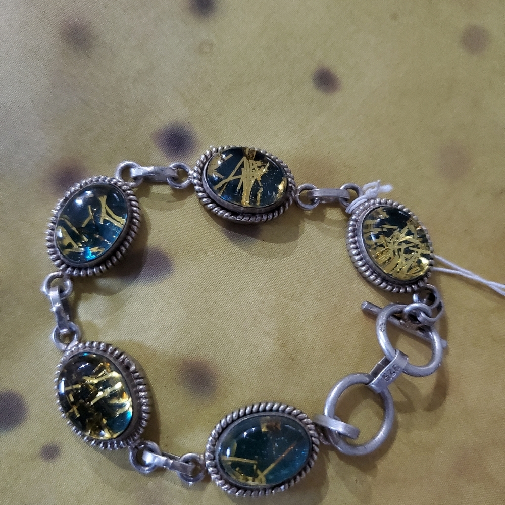 Cracked Foil +Sterling Silver Bracelet.Dichronic